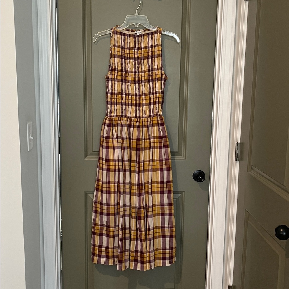 Madewell Madras Plaid Maxi Dress - Mustard and Maroon. XS